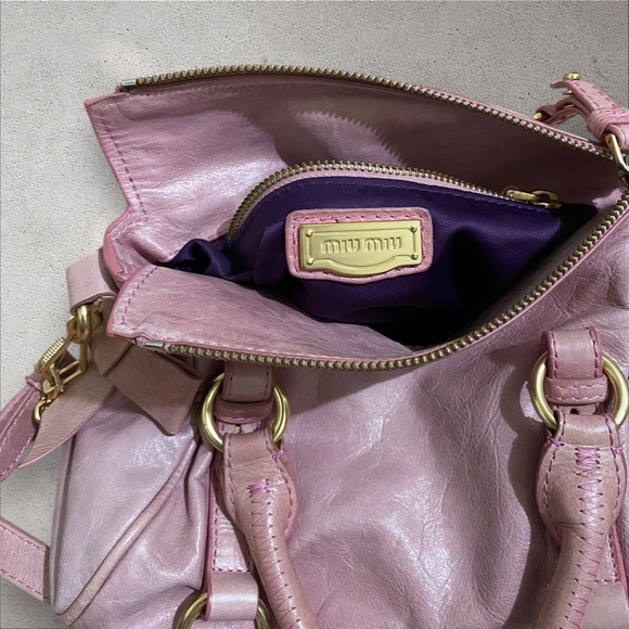 AUTHENTIC VTG Miu Miu Vitello Lux Mini Bow Bag in Loto Pink Leather - Picture 7 of 10